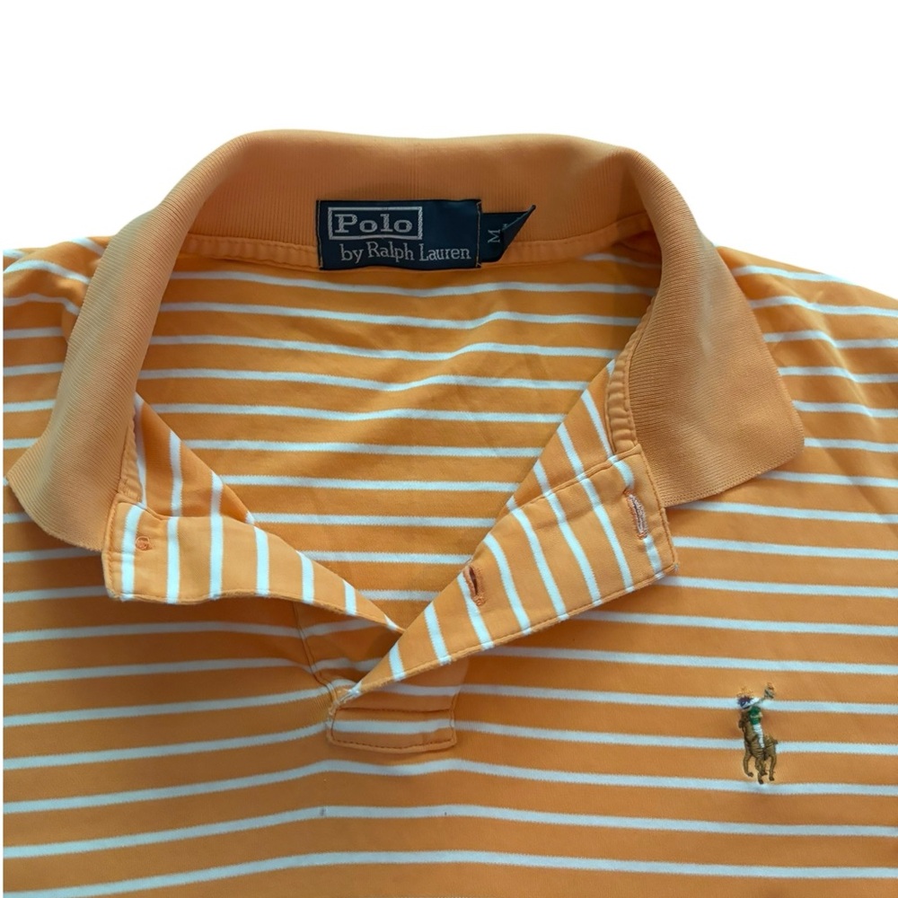 Polo Orange/White Striped Short Sleeve Polo Shirt -size Medium - Picture 6 of 12